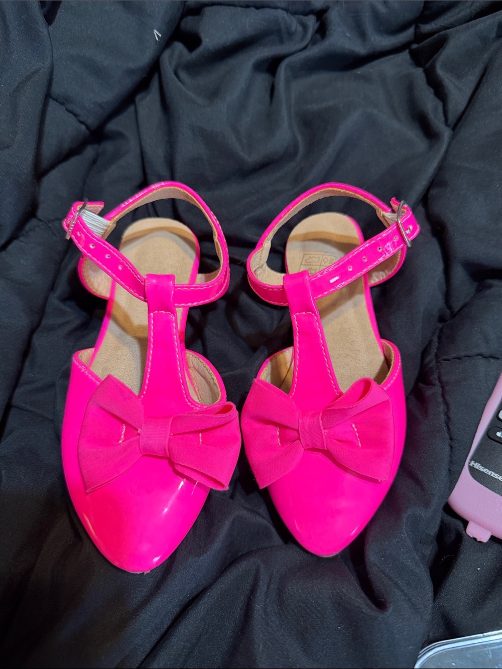 Kids Pink Bow T-Strap Dress Shoes